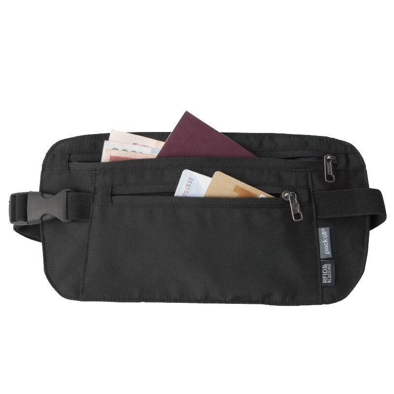 Us pack all multifunctional invisible waist bag men's and women's thin travel document passport bag card bag anti electronic theft waist bag black (anti RFID)
