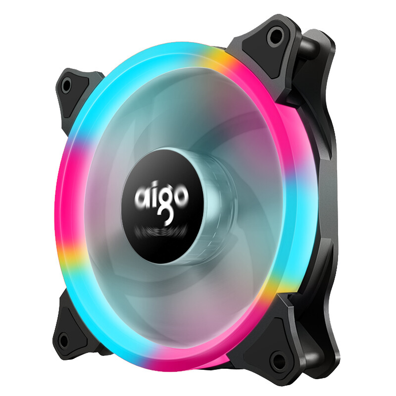 Aigo Aurora rainbow 12cm computer chassis LED fan (support large 4P series interface / water cooling exhaust heat dissipation / shock-absorbing foot pad / / 4 screws)