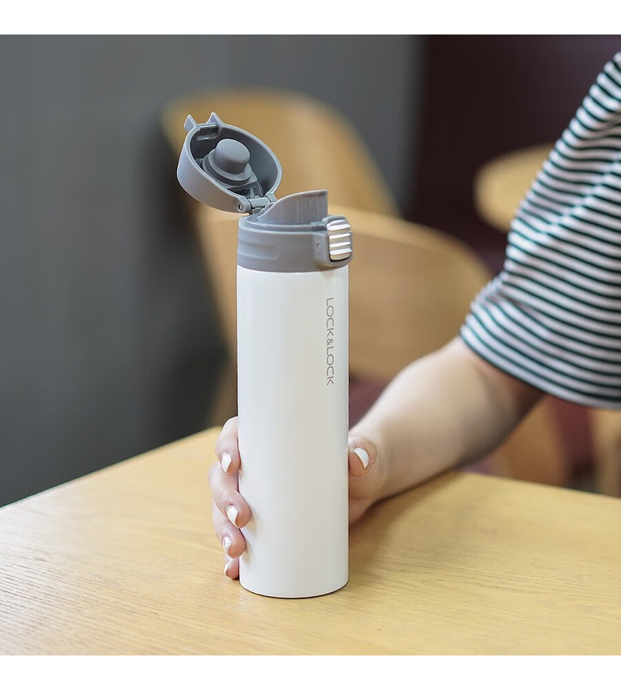 乐扣乐扣locklock缤纷弹跳盖保温杯男女白色390ml便携随行水杯子lhc