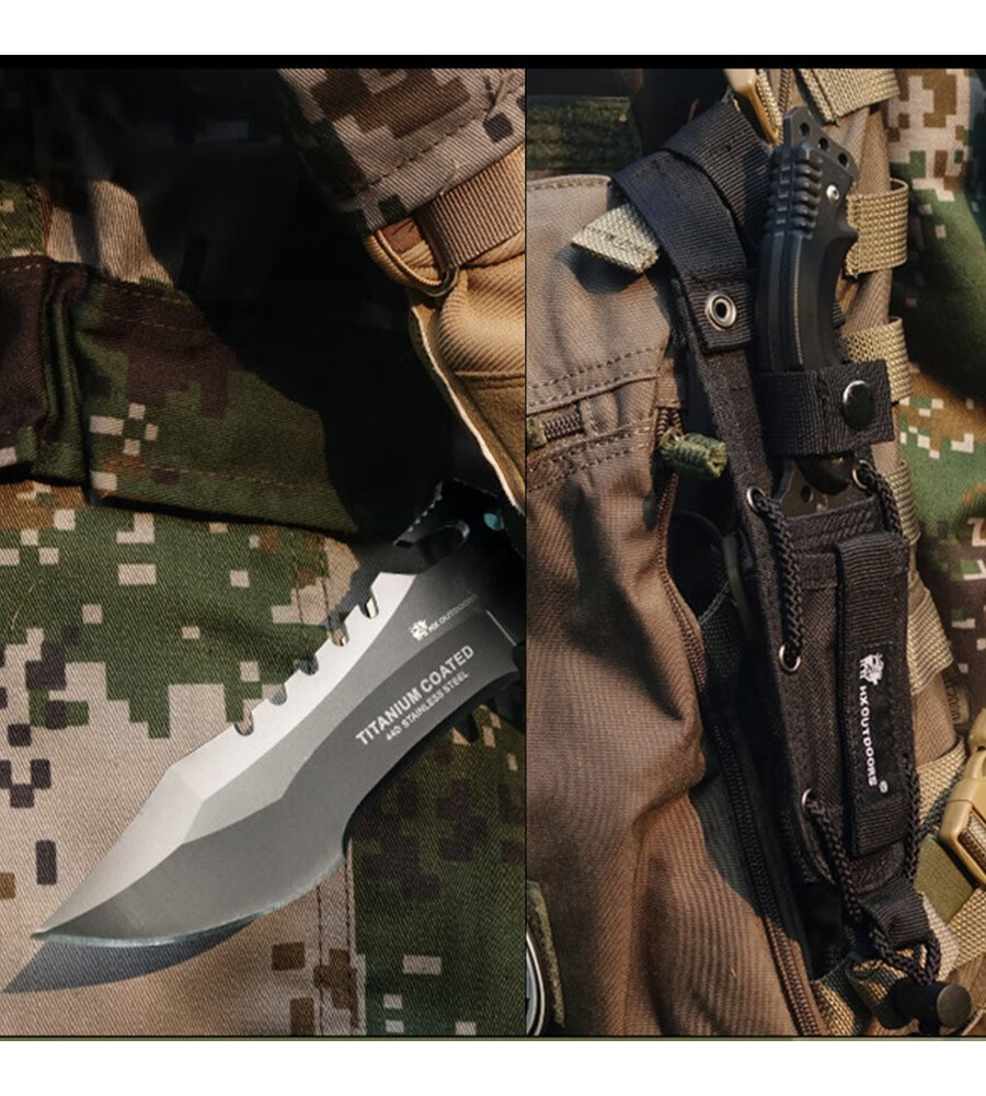 汉道hxoutdoors三叉戟户外战术刀高硬度直刀野外求生刀户外小刀