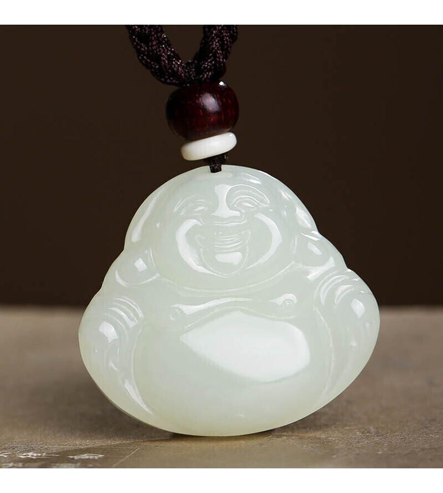 印象眸和田玉大肚弥勒佛吊坠附证书玉佛