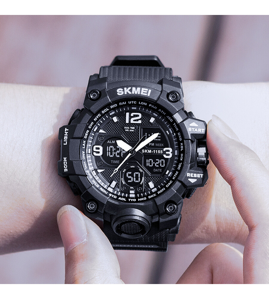 时刻美 skmei 手表男士运动表户外青少年学生夜光双显电子表 1155b