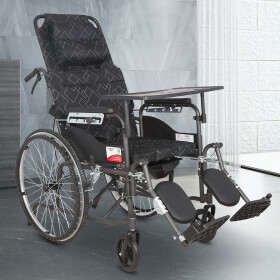 迈德斯特 轮椅折叠老人轻便轮椅车带坐便轮椅车 【高靠背五档角度调节】【带便孔】