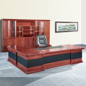 麦森（maisen）经理桌 大班台主管老板总裁中式木质油漆办公桌子 2.8米胡桃色含副台+推柜 MS-22CG-02001