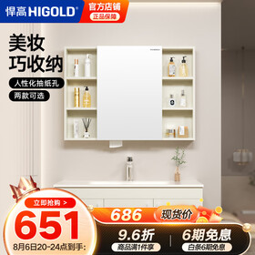 悍高（HIGOLD）浴室柜卫生间奶油风地柜洗漱台美妆洗脸盆镜柜单件 普通镜柜（不含地柜） 98cm