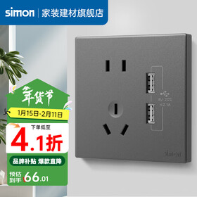 西蒙（SIMON） 开关插座面板五孔插座空调网络单开双控一开五孔usbC60荧光灰 五孔带双USB 插座