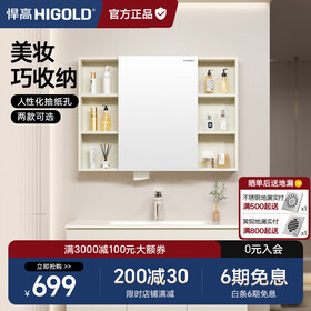 悍高（HIGOLD）浴室柜卫生间奶油风地柜洗漱台美妆洗脸盆镜柜单件  普通镜柜（不含地柜） 98cm