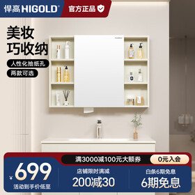 悍高（HIGOLD）浴室柜卫生间奶油风地柜洗漱台美妆洗脸盆镜柜单件  普通镜柜（不含地柜） 98cm