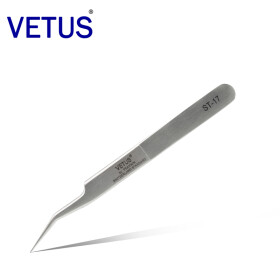 VETUS镊子 高精密电镊子 钟表维修用不锈钢镊子防磁防酸碱 精密实验室尖头夹持工具 ST-17 小弯尖型