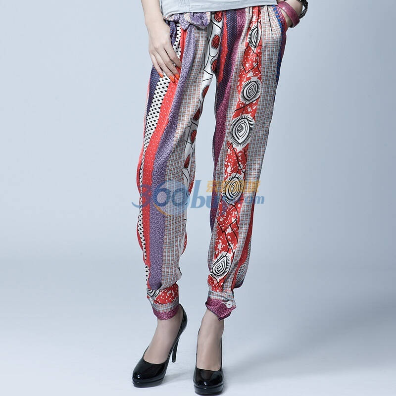 太平鸟collection夏季女装花形长裤ag1020017 红色 s