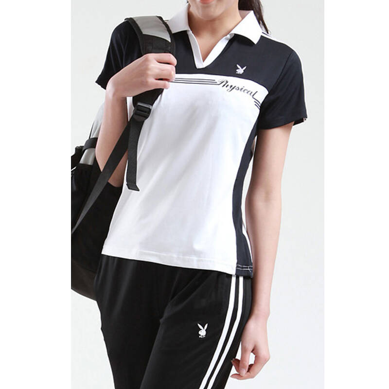 花花公子playboy休闲潮流时尚女装 翻领 短袖运动服修身休闲套装pb