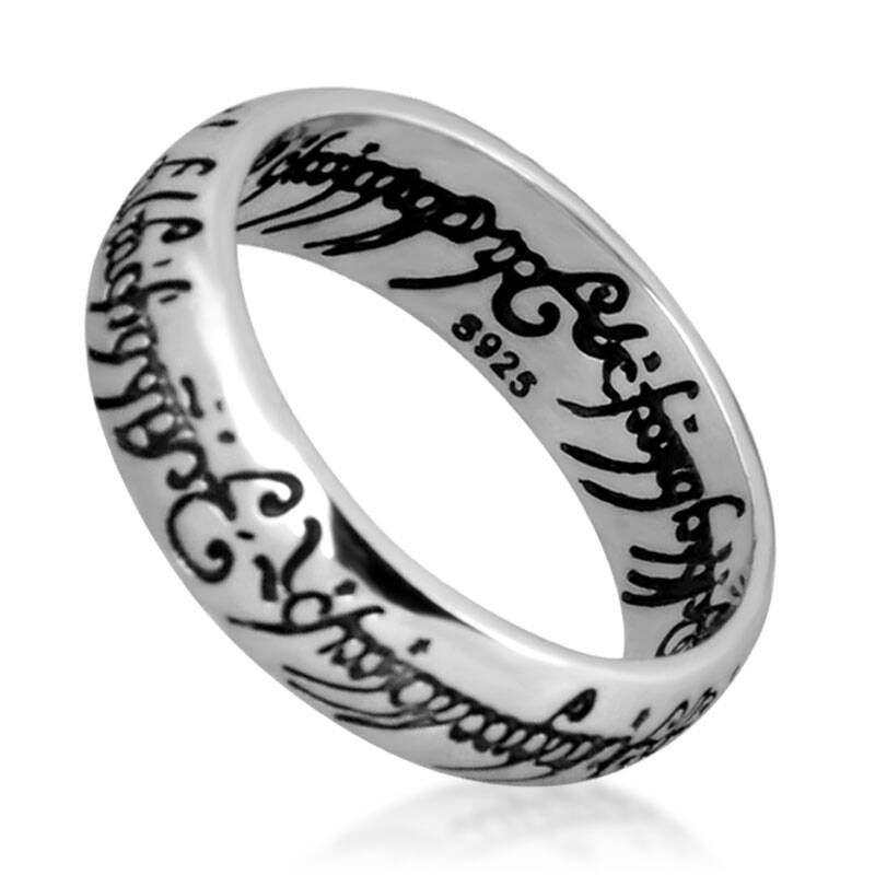 bahamut s925纯银饰品 指环王至尊魔戒男士戒指雕刻泰银戒子 复古 银