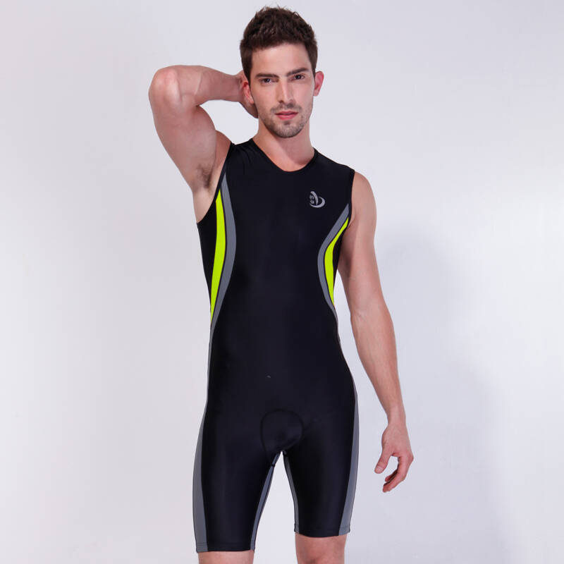 礿伯 专业连体铁人三项比赛服 男式泳衣 501004 黑拼灰拼黄 xxxl