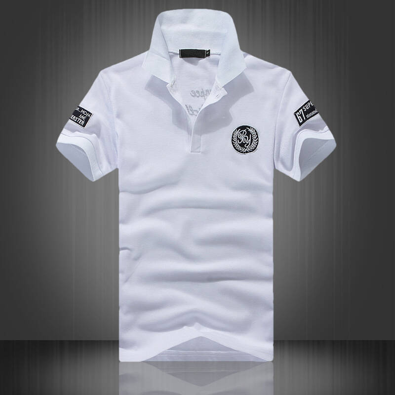 君上私服 夏季热卖polo袖标简约时尚夏装短袖t恤 白色 xxxl