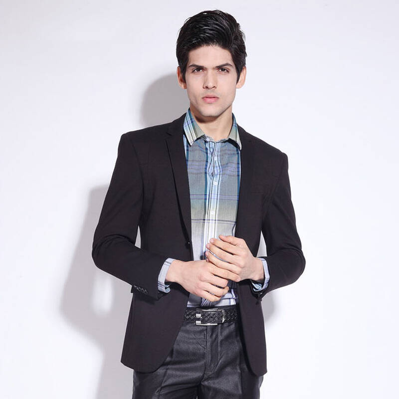 ellehomme春季新款男装 法式奢华 男士西服 休闲单西外套 黑色 54/185