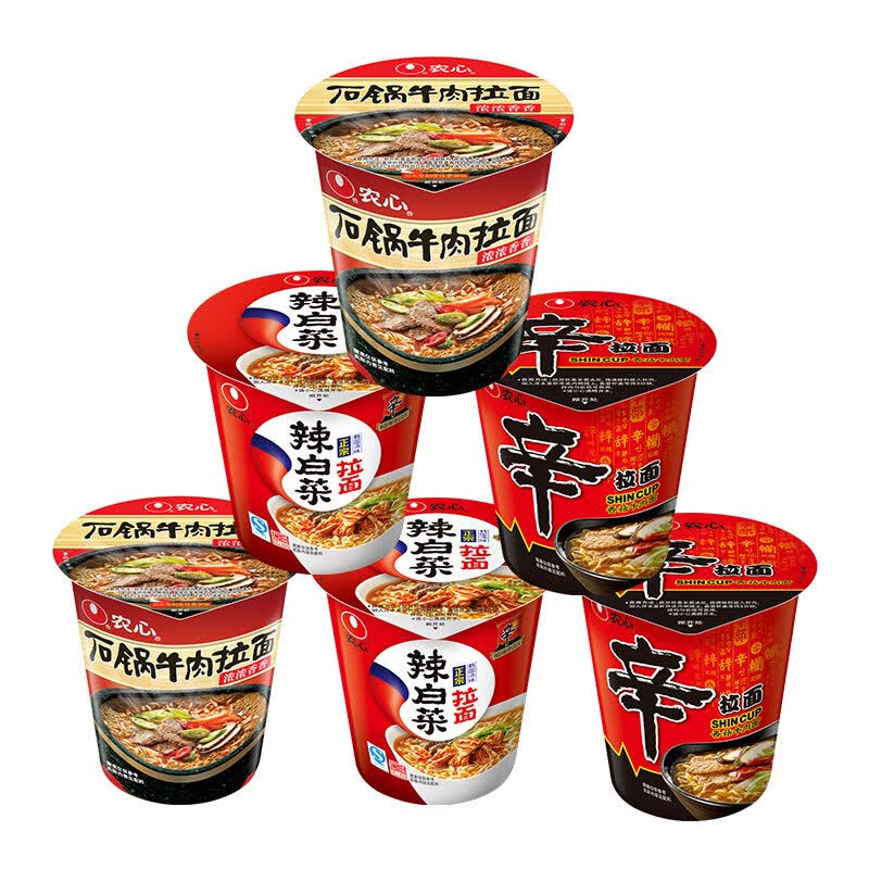 shim) 欢乐时光6连杯组合(辛拉面*2 辣白菜味*2 石锅牛肉味*2) 方便面