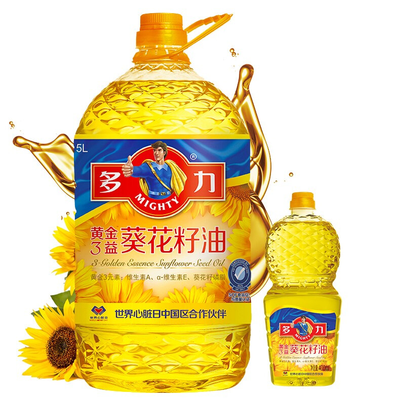 多力黄金3益葵花籽油5l 400ml 食用油 含维生素a *2件