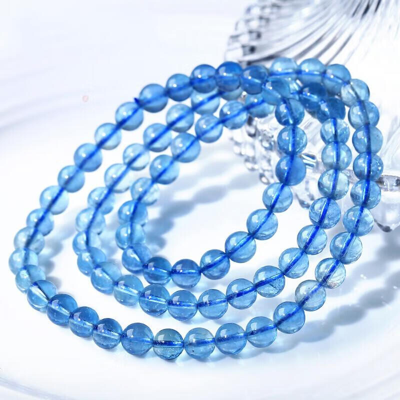 宫艳蓝色水晶手串送礼礼品冰种海蓝宝手链男女款送客户送父母三八节