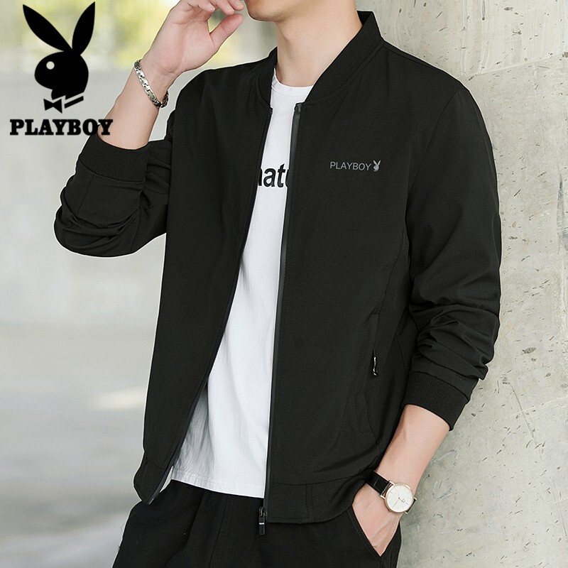 花花公子 Playboy 夹克男外套秋冬季韩版潮流上衣男士棒球服立领帅气男装黑色xl 商品详情