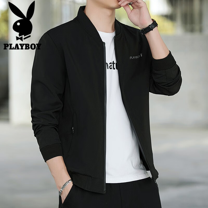 花花公子 Playboy 夹克男外套秋冬季韩版潮流上衣男士棒球服立领帅气男装黑色xl 商品详情