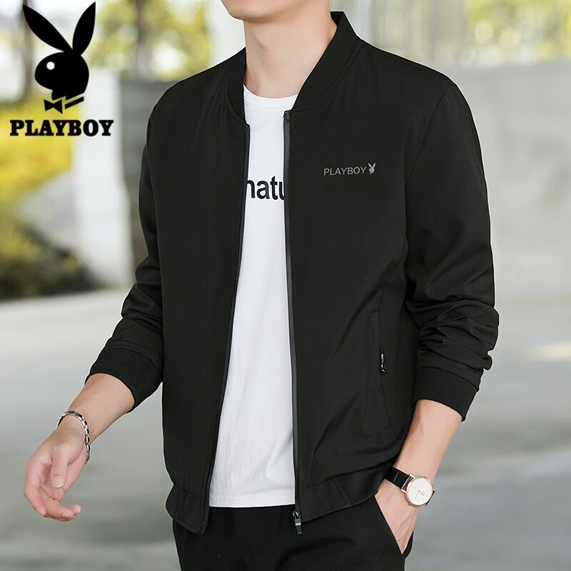 花花公子 Playboy 夹克男外套秋冬季韩版潮流上衣男士棒球服立领帅气男装黑色xl 商品详情