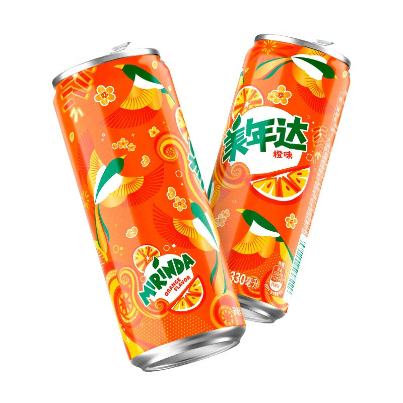 美年达可乐 mirinda 橙味汽水 碳酸饮料整箱 细长罐330ml*24听 百事