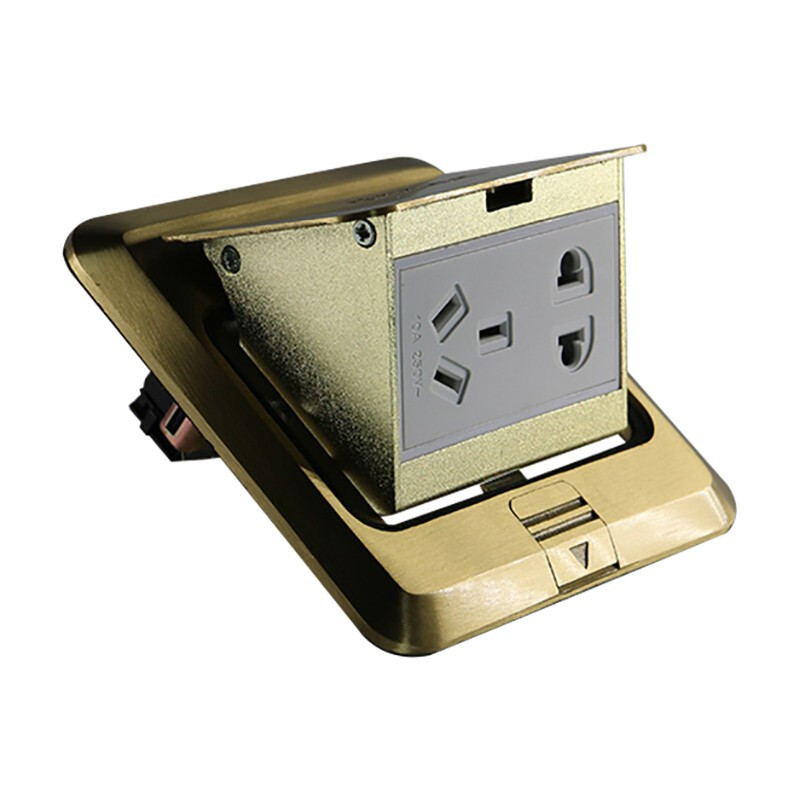 兰豹zglanbao 不锈钢墙壁插座开关拉丝黑暗装插座 慢开金色地插 10a