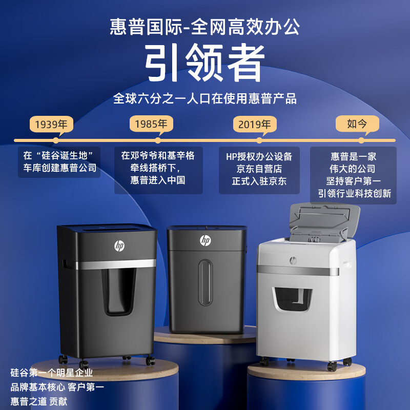 惠普（HP）5级保密中型多功能商用碎纸机专业销毁粉碎机（单次8张 20L 可碎卡碎订书针 米粒级碎纸 ）W2008MC