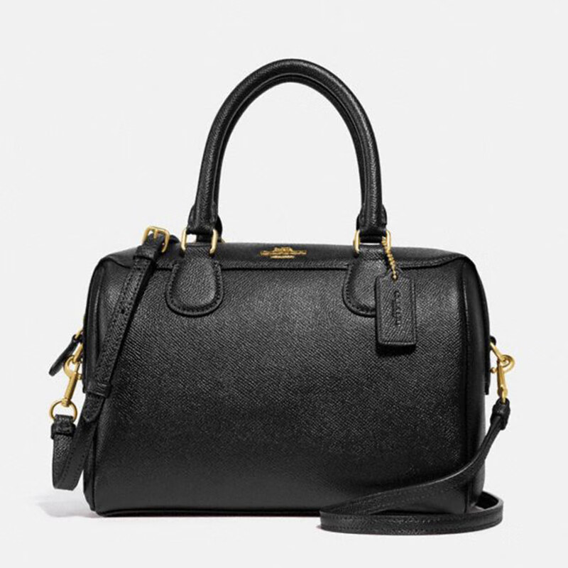 蔻驰coach奢侈品女士小号波士顿包手提肩背斜挎黑色皮质f32202imblk