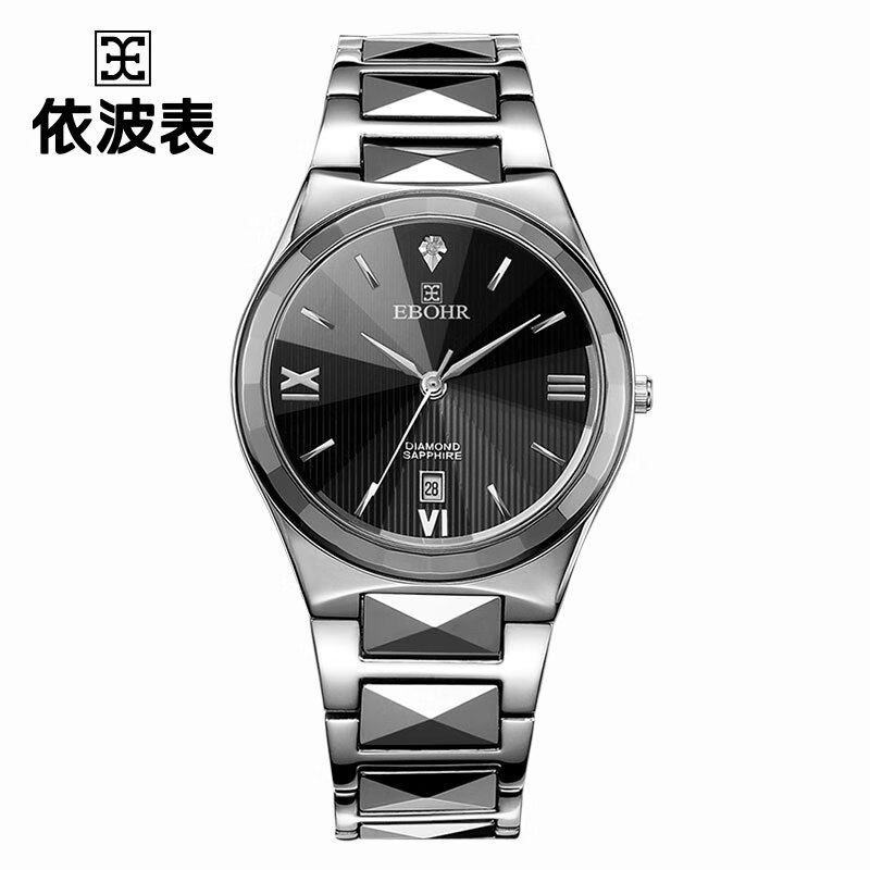 依波(ebohr)手表男 大师系列节日礼物间钨钢黑面石英男表钟表00585231