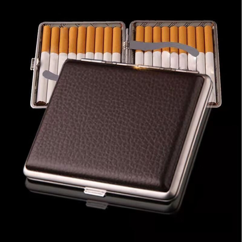 皮质烟盒20支装粗支烟便捷男士烟盒 时尚香菸盒防压飞牛 咖色