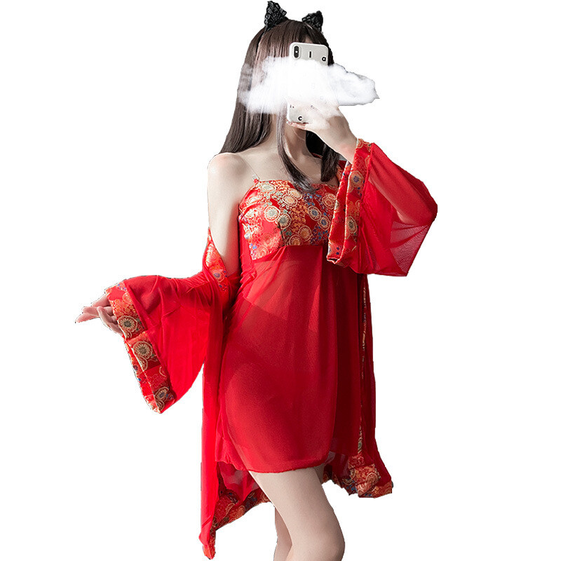 冰玉丰姿情趣制服唐装贵妃内衣妆睡袍古装绸缎性感刺绣睡衣女套装外袍