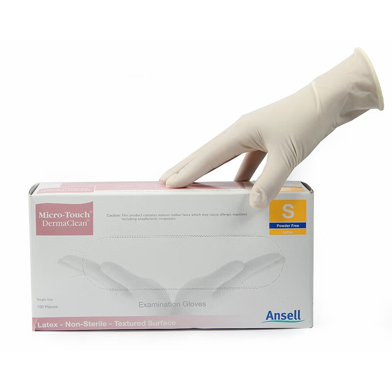 Ansell安思尔 4576无粉一次性橡胶手套实验乳胶清洁加厚手套100只/盒 奶白色L