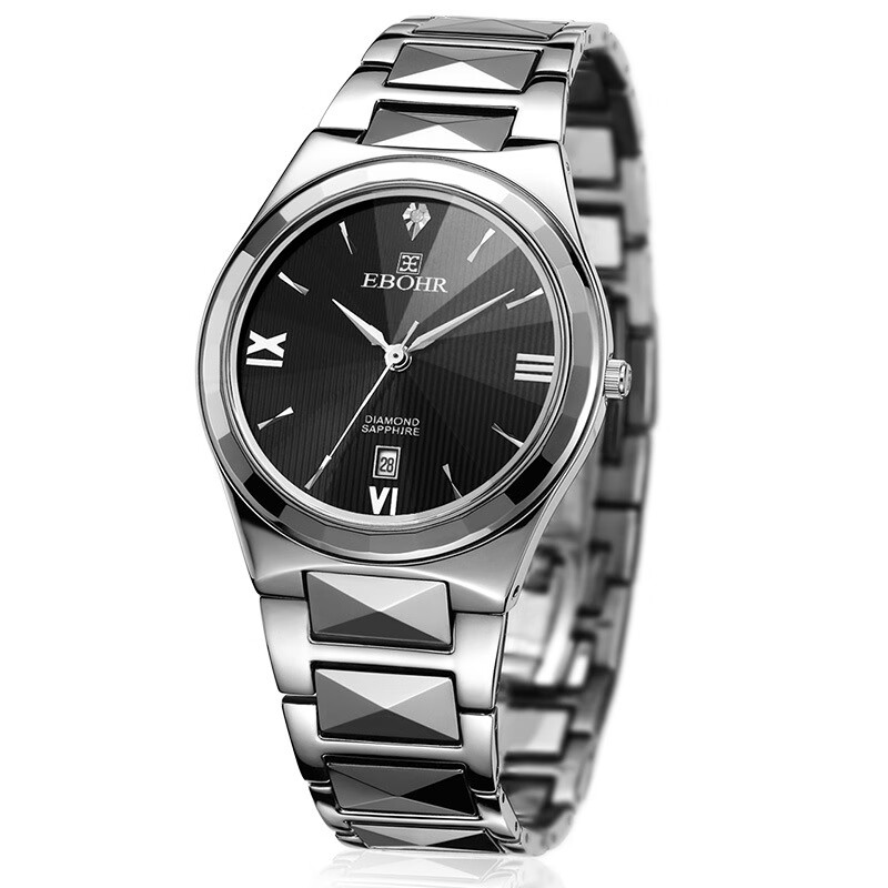 依波(ebohr)手表男 大师系列节日礼物间钨钢黑面石英男表钟表00585231