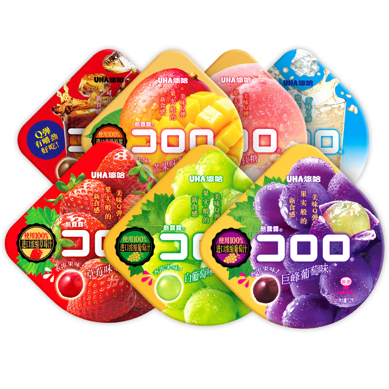 悠哈uha  网红零食软糖 酷露露 葡萄味果汁软糖果 52g