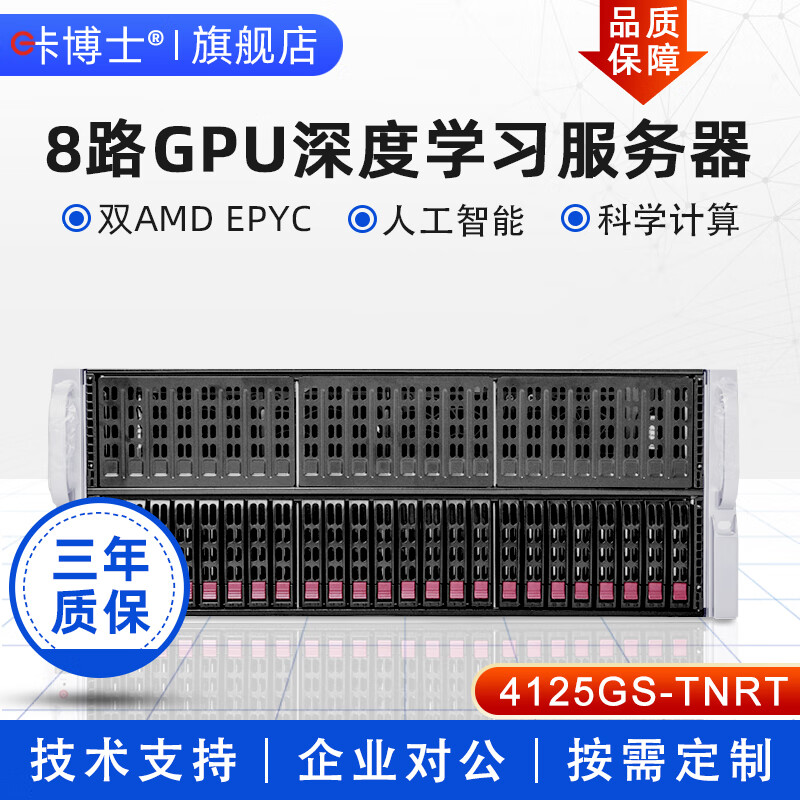 CAPIOS 4125GS-TNRT支持AMD EPYC 9004 深度学习AI人工智能 8路GPU机架式服务器 4090官网可查 双路EPYC 9654 192核384线2.4G RTX 4080 