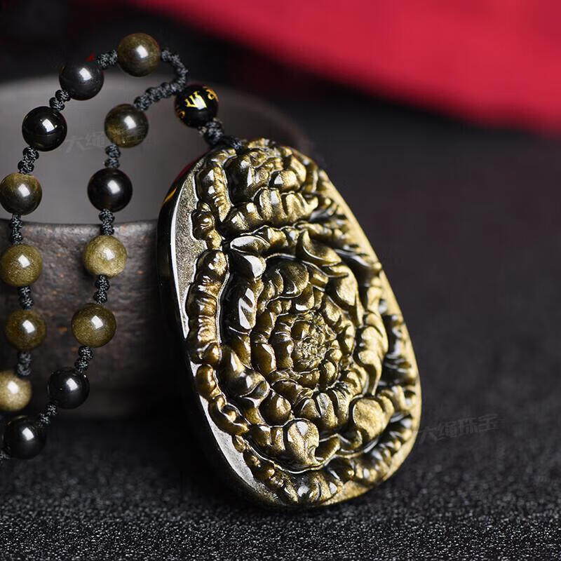 大绳饰品送女友国花母亲节项链送客户金曜石牡丹花吊坠送父母实用钥匙