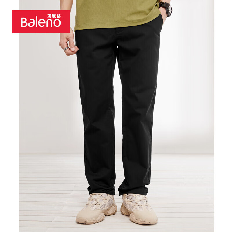 班尼路(baleno)2021夏季休闲裤简约纯色休闲裤男舒适修身简约长裤黑色