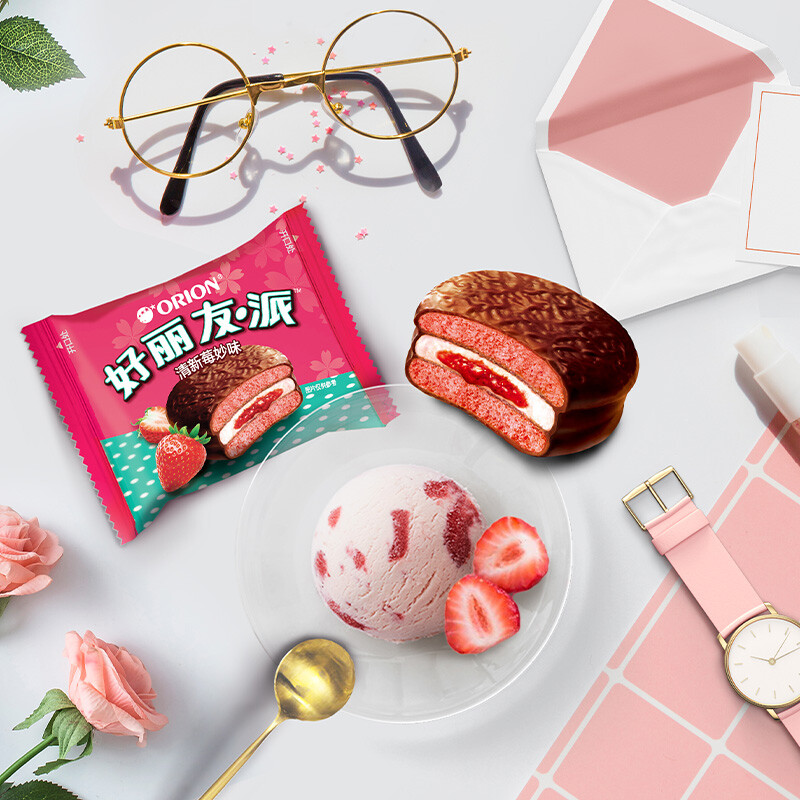 好丽友(orion)饼干蛋糕 零食点心 清新莓妙味草莓派18枚