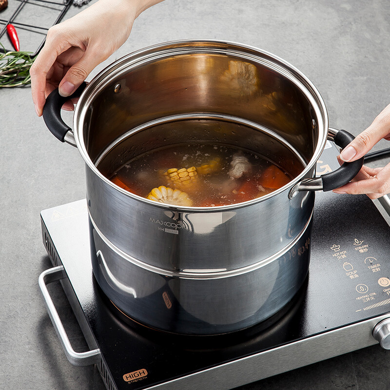 美厨(maxcook)蒸锅汤锅 304不锈钢高汤蒸锅 26cm汤锅复底二层 mcz911