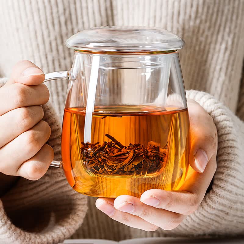 物生物/RELEA 玻璃杯 茶水分离杯 耐热泡茶杯子 带过滤茶水分离玻璃水杯花茶杯 蘑菇杯500ML_物生物（RELEA）