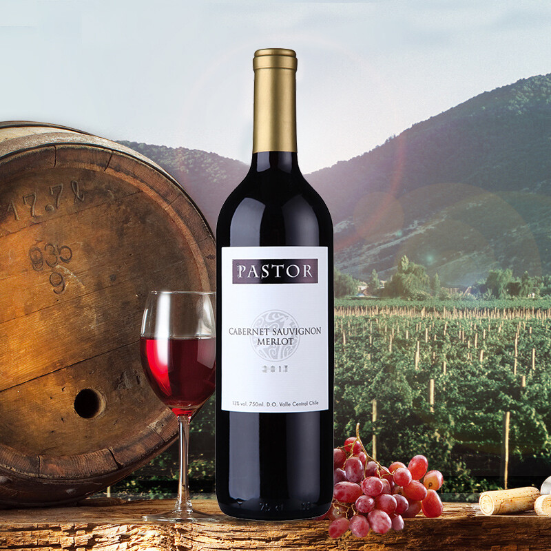 智利进口红酒 牧羊人(pastor)赤霞珠美乐红葡萄酒750ml*6瓶 整箱装