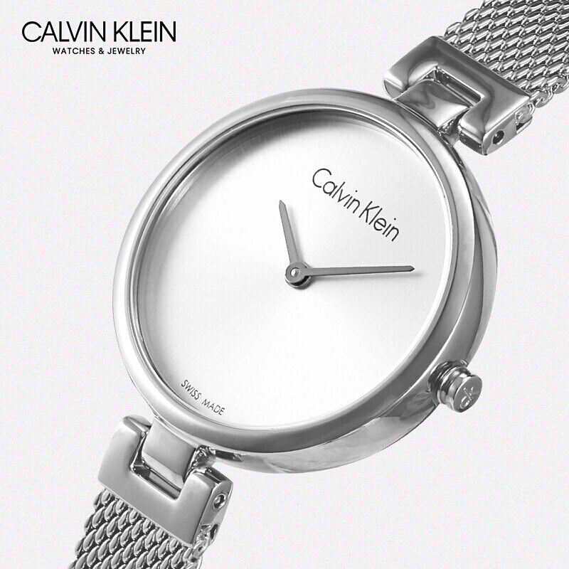 CK卡文克莱（Calvin Klein）Authentic 纯正系列手表 银色米兰风表带圆盘腕表石英女表 K8G23126