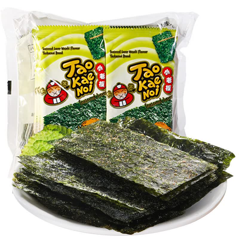 泰国进口 休闲零食 小老板 韩式海苔 脆紫菜 芥末味 2g*8/袋 *10个