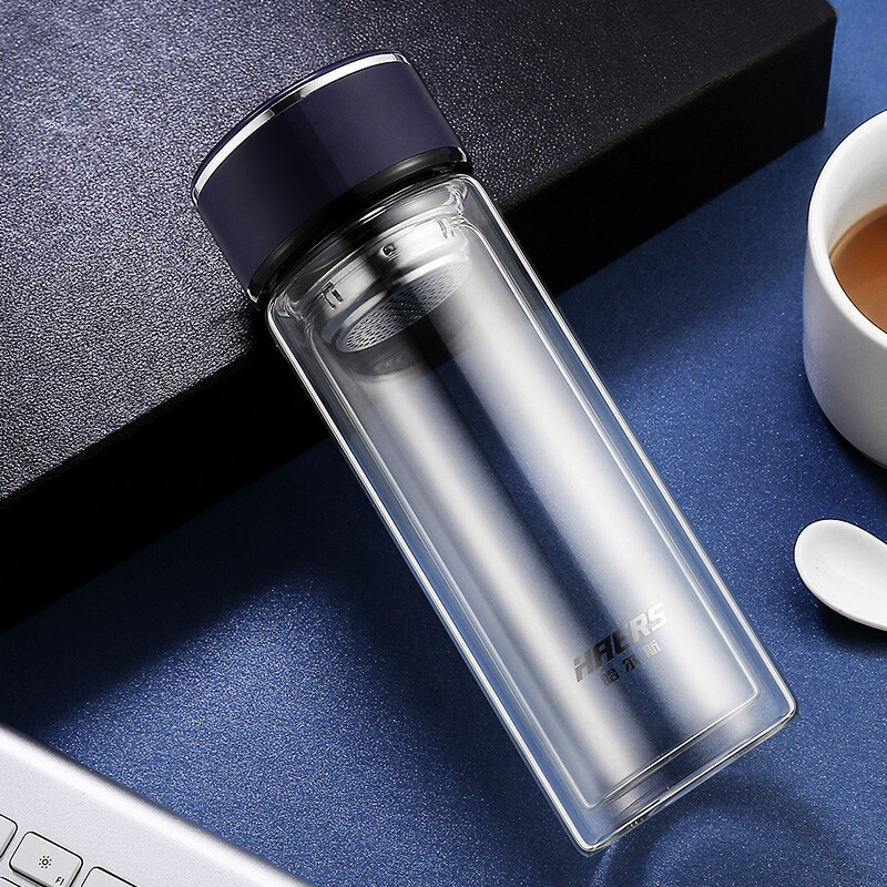 哈尔斯(haers)双层玻璃杯男女茶杯泡茶水杯300ml 京东自营 紫色