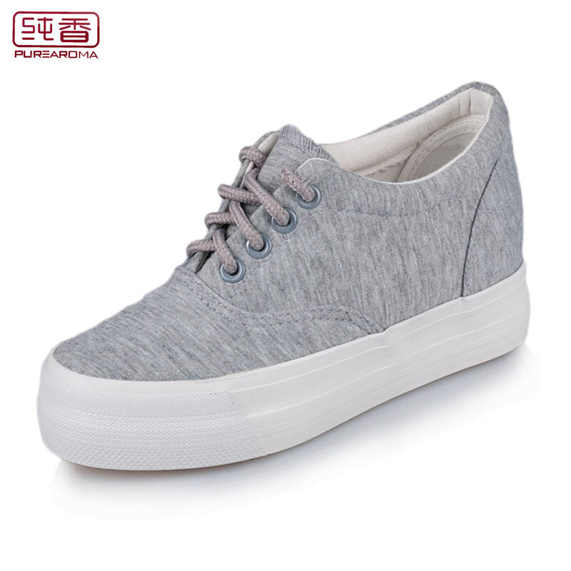 韩版新款帆布鞋 女款 低帮系带厚底松糕跟帆布鞋 内增高帆布鞋008283