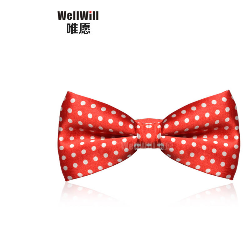 双层领结 男 正装 新郎结婚蝴蝶结男士韩版领结领花 红色大白点