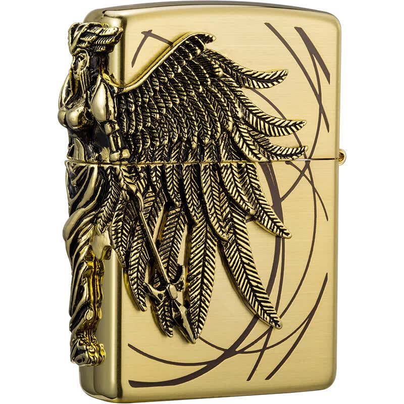 之宝(zippo) 防风打火机 亚马逊女战士金色 三面贴章蚀刻 树脂印刷
