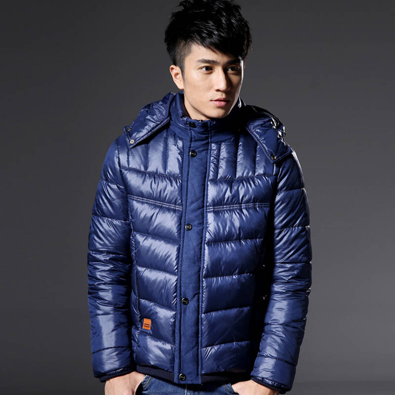 森越 冬季新款男士短袖休闲可脱卸帽羽绒服加厚白羽绒保暖男装羽绒