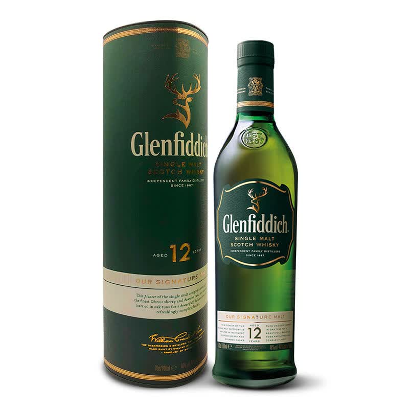 格兰菲迪(glenfiddich)12年苏格兰达夫镇单一麦芽威士忌700ml